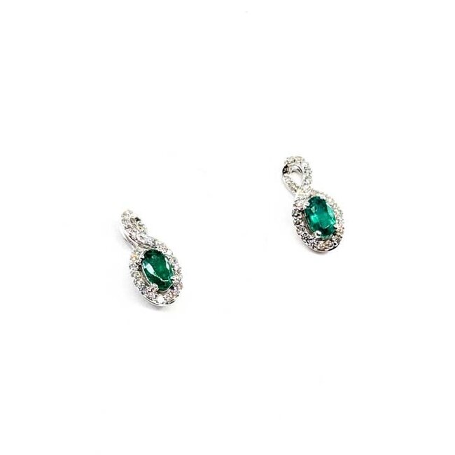 Earrings Stud Drop .20ctw Round Diamonds .45ctw Green Emerald 14kw .50x.25 1.51g 125090007