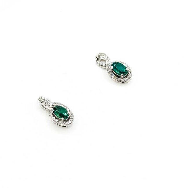 Earrings Stud Drop .20ctw Round Diamonds .45ctw Green Emerald 14kw .50x.25 1.51g 125090007