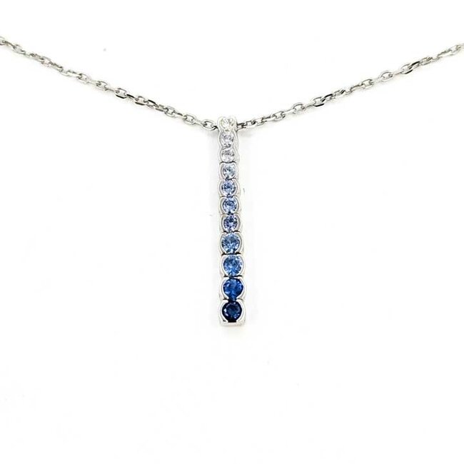 Pendant LeVian .02ct Round Diamond .25ctw Blue & White Gradient Sapphires 14kw 1x.1" 16-18" 3.06g 125100011