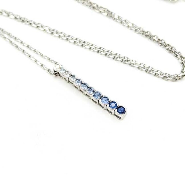 Pendant LeVian .02ct Round Diamond .25ctw Blue & White Gradient Sapphires 14kw 1x.1" 16-18" 3.06g 125100011