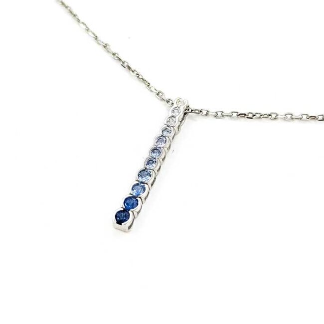 Pendant LeVian .02ct Round Diamond .25ctw Blue & White Gradient Sapphires 14kw 1x.1" 16-18" 3.06g 125100011