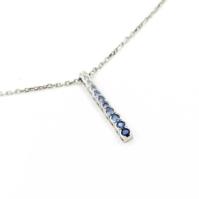 Pendant LeVian .02ct Round Diamond .25ctw Blue & White Gradient Sapphires 14kw 1x.1" 16-18" 3.06g 125100011