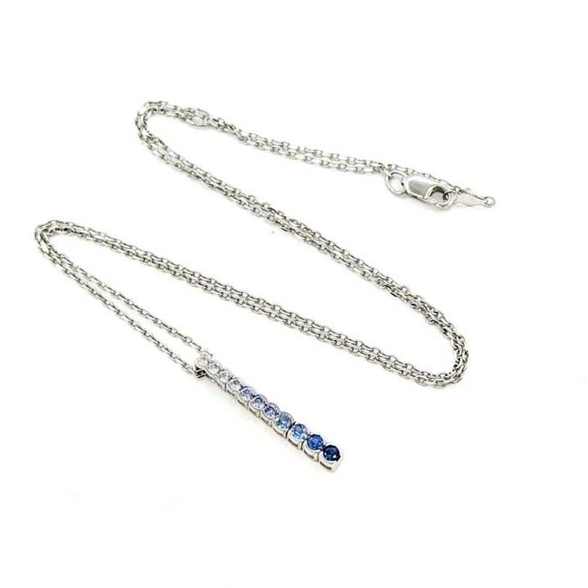 Pendant LeVian .02ct Round Diamond .25ctw Blue & White Gradient Sapphires 14kw 1x.1" 16-18" 3.06g 125100011