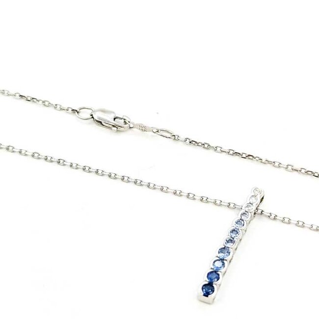 Pendant LeVian .02ct Round Diamond .25ctw Blue & White Gradient Sapphires 14kw 1x.1" 16-18" 3.06g 125100011