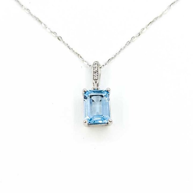 Pendant Accented .04ctw Round Diamonds 3ct Sky Blue Topaz 14kw .75x.3" 16-22" Adjustable 3.63g 125100013