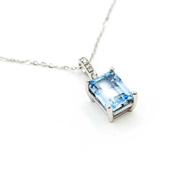 Pendant Accented .04ctw Round Diamonds 3ct Sky Blue Topaz 14kw .75x.3" 16-22" Adjustable 3.63g 125100013