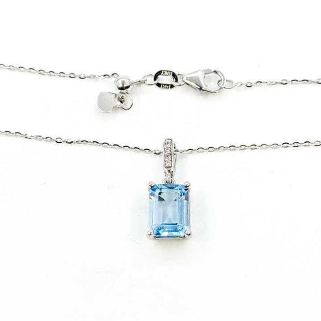 Pendant Accented .04ctw Round Diamonds 3ct Sky Blue Topaz 14kw .75x.3" 16-22" Adjustable 3.63g 125100013