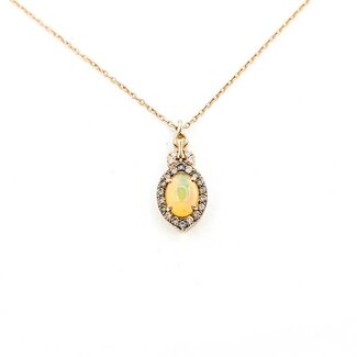 Pendant Levian .25ctw Round Diamonds .60ct Opal 14kr .75x.3" 20" 3.16g 125090025