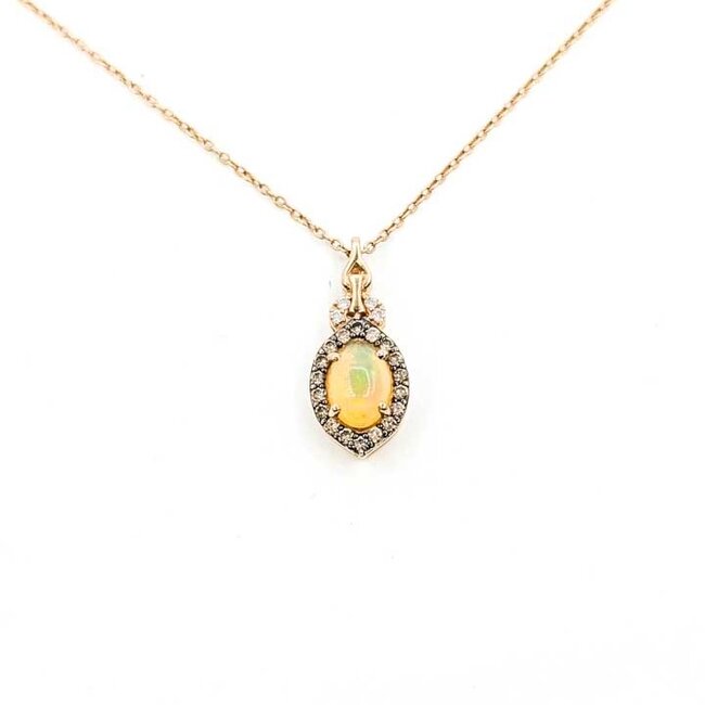 Pendant Levian .25ctw Round Diamonds .60ct Opal 14kr .75x.3" 20" 3.16g 125090025