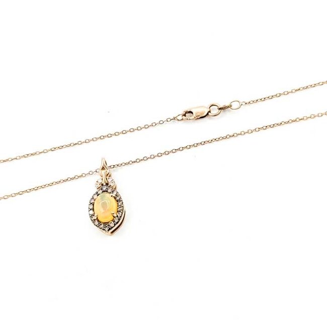 Pendant Levian .25ctw Round Diamonds .60ct Opal 14kr .75x.3" 20" 3.16g 125090025