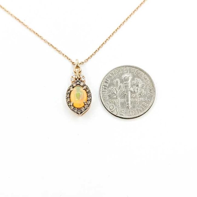 Pendant Levian .25ctw Round Diamonds .60ct Opal 14kr .75x.3" 20" 3.16g 125090025