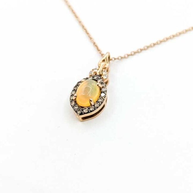 Pendant Levian .25ctw Round Diamonds .60ct Opal 14kr .75x.3" 20" 3.16g 125090025