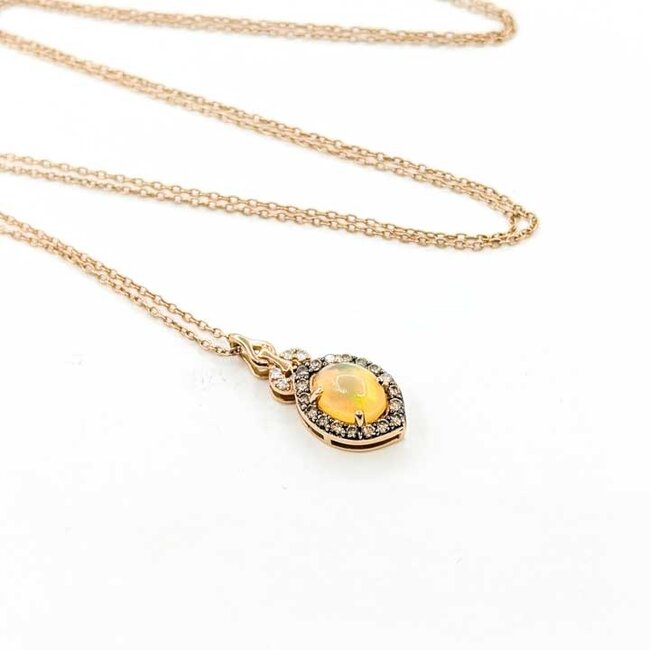 Pendant Levian .25ctw Round Diamonds .60ct Opal 14kr .75x.3" 20" 3.16g 125090025