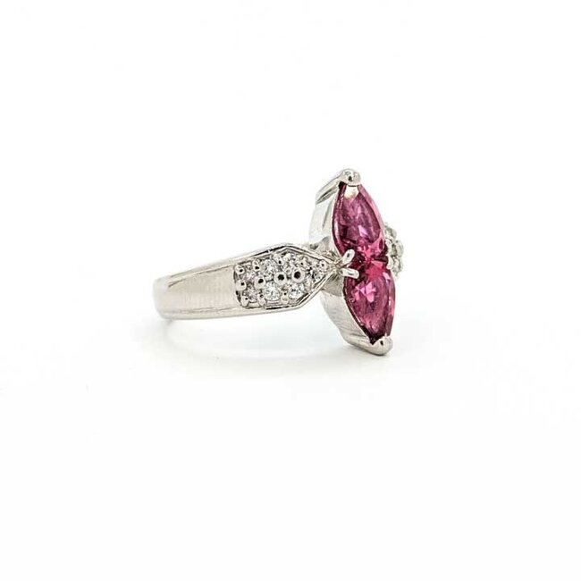 Ring Toi et Moi .73ctw Round Diamonds 1.23ctw Pink Tourmaline 900pt 15mm 7.89g 125090024
