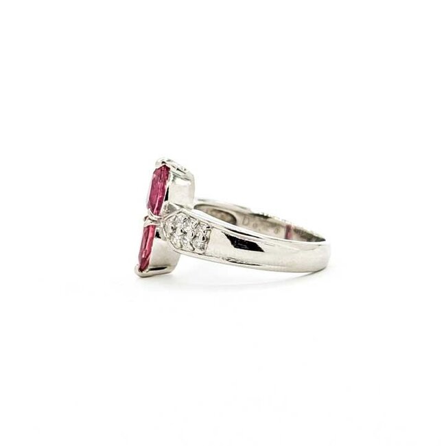 Ring Toi et Moi .73ctw Round Diamonds 1.23ctw Pink Tourmaline 900pt 15mm 7.89g 125090024