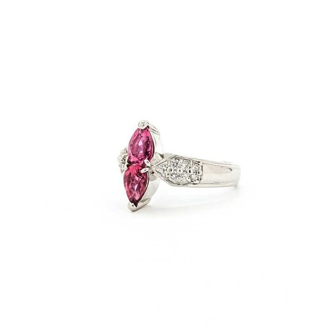 Ring Toi et Moi .73ctw Round Diamonds 1.23ctw Pink Tourmaline 900pt 15mm 7.89g 125090024