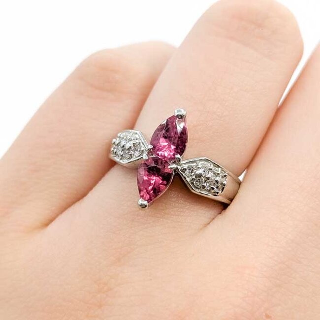 Ring Toi et Moi .73ctw Round Diamonds 1.23ctw Pink Tourmaline 900pt 15mm 7.89g 125090024