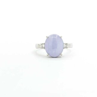 Ring 3-Stone .15ctw Round Diamonds 3.59ct Lavander Jade 900pt 3mm Sz8 7.58g 125090021
