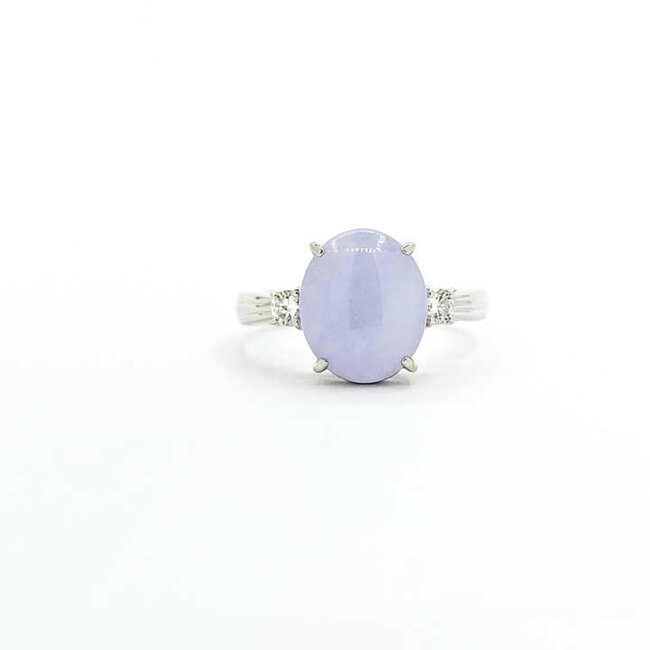 Ring 3-Stone .15ctw Round Diamonds 3.59ct Lavander Jade 900pt 3mm Sz8 7.58g 125090021