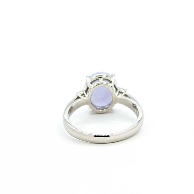 Ring 3-Stone .15ctw Round Diamonds 3.59ct Lavander Jade 900pt 3mm Sz8 7.58g 125090021