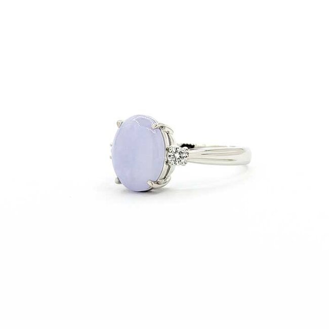 Ring 3-Stone .15ctw Round Diamonds 3.59ct Lavander Jade 900pt 3mm Sz8 7.58g 125090021