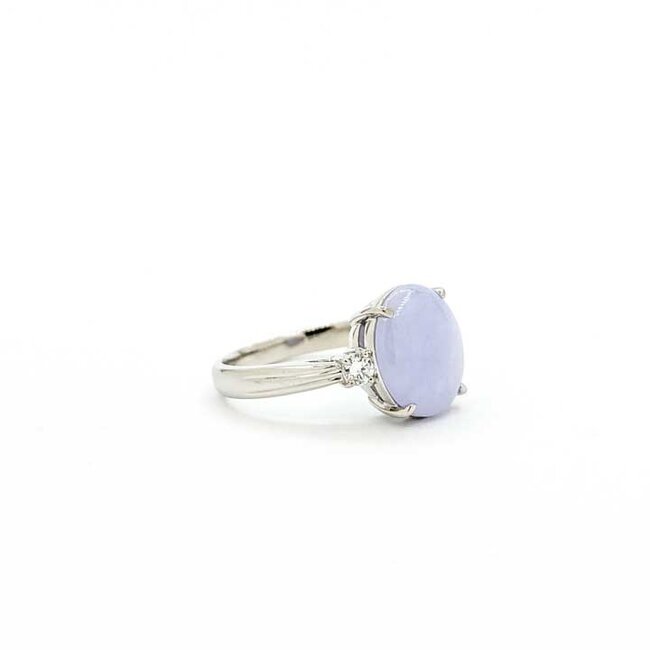 Ring 3-Stone .15ctw Round Diamonds 3.59ct Lavander Jade 900pt 3mm Sz8 7.58g 125090021