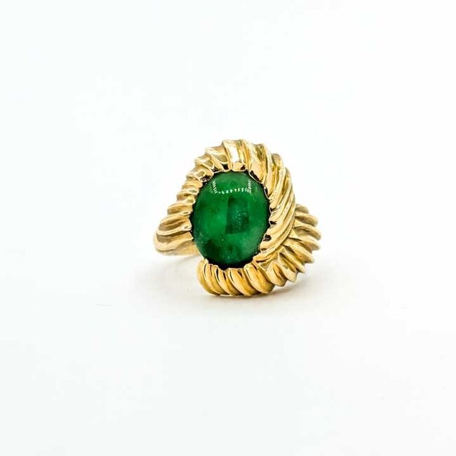 Ring Fluted Bezel 5.16ct Jade 18ky sz6.5 14.7g 225100002