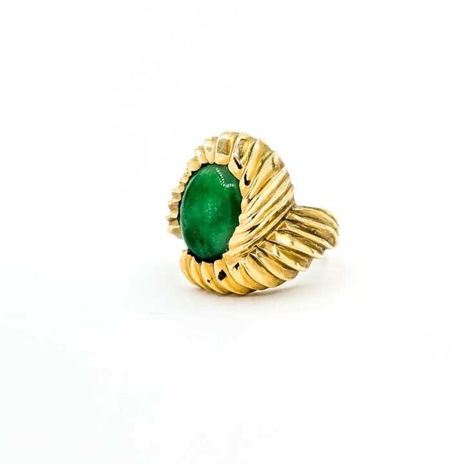 Ring Fluted Bezel 5.16ct Jade 18ky sz6.5 14.7g 225100002