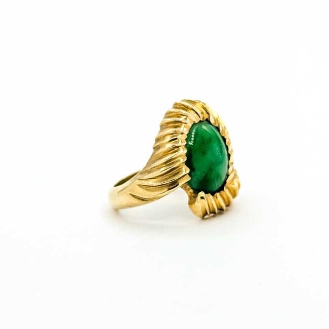 Ring Fluted Bezel 5.16ct Jade 18ky sz6.5 14.7g 225100002