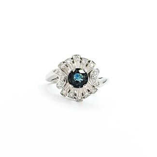 Ring Cocktail .20ctw Round Diamonds .85ct Teal Sapphire 14kw 14x14mm Sz5.5 3.62g 125090029