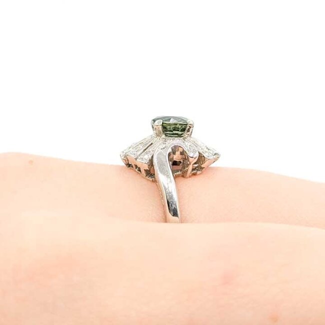 Ring Cocktail .20ctw Round Diamonds .85ct Teal Sapphire 14kw 14x14mm Sz5.5 3.62g 125090029