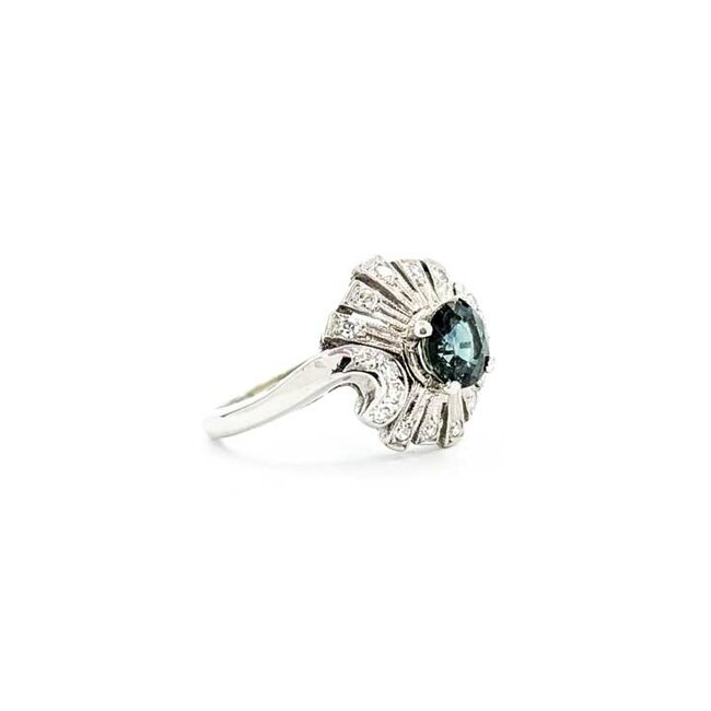 Ring Cocktail .20ctw Round Diamonds .85ct Teal Sapphire 14kw 14x14mm Sz5.5 3.62g 125090029