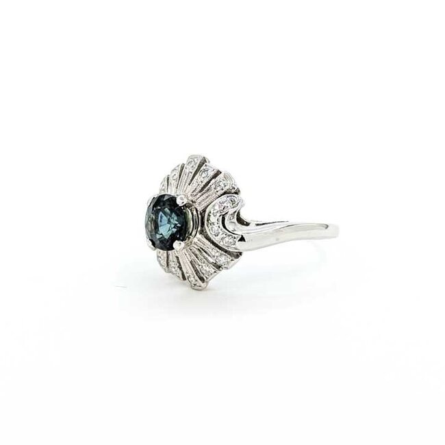 Ring Cocktail .20ctw Round Diamonds .85ct Teal Sapphire 14kw 14x14mm Sz5.5 3.62g 125090029
