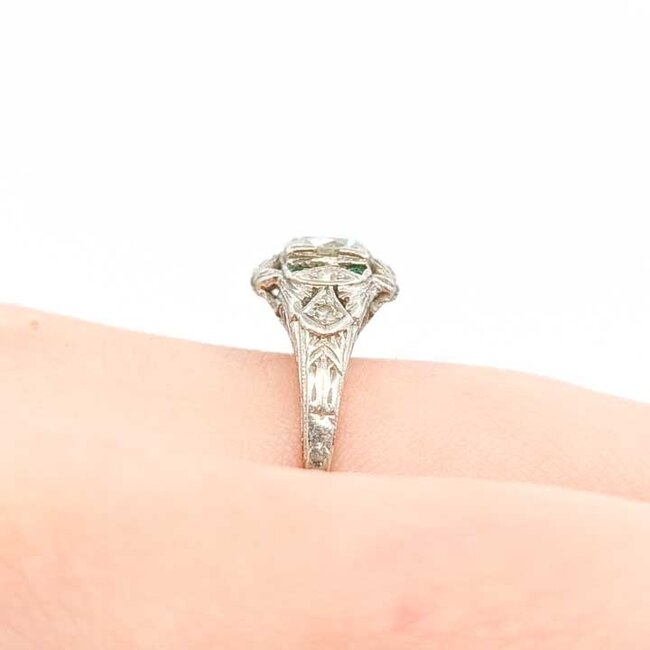 Ring Antique .72ctw European Cut Diamonds .08ctw Emerald Platinum 9.85mm Sz8.75 4.35g 225090043