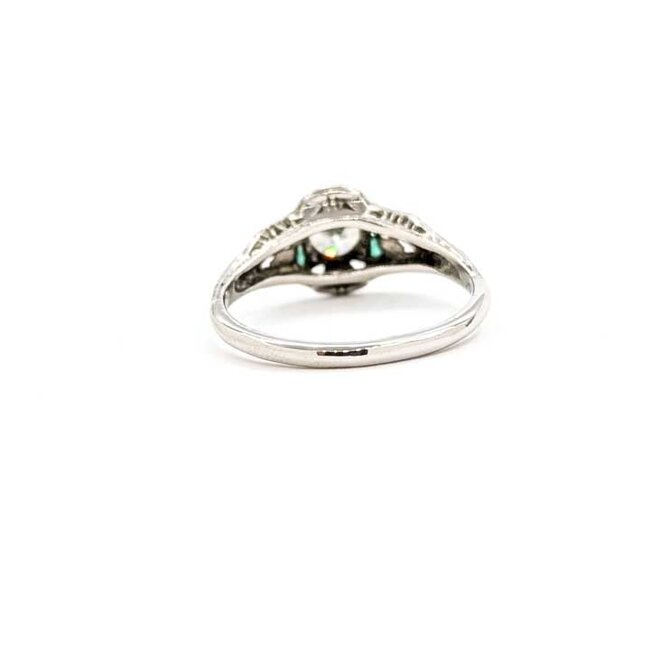 Ring Antique .72ctw European Cut Diamonds .08ctw Emerald Platinum 9.85mm Sz8.75 4.35g 225090043
