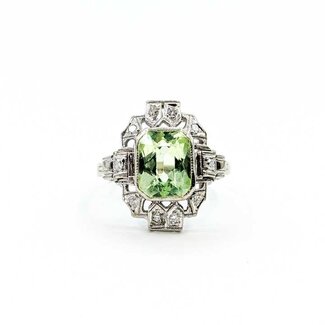 Ring Filigree Milgrain .20ctw Round Diamonds 3.25ct Light Green Uranium Glass 14kw 18x12mm Sz7 3.63g 125090016