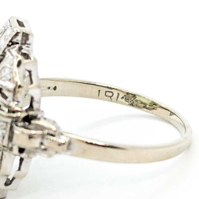 Ring Filigree Milgrain .20ctw Round Diamonds 3.25ct Light Green Uranium Glass 14kw 18x12mm Sz7 3.63g 125090016