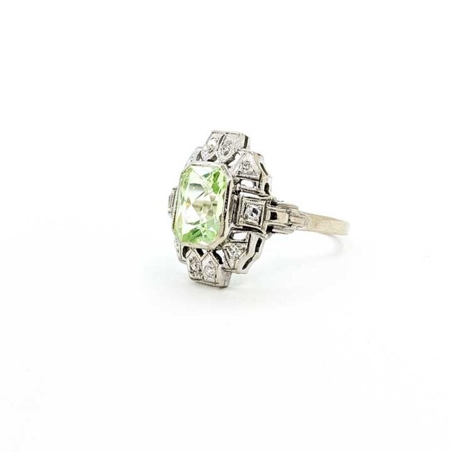 Ring Filigree Milgrain .20ctw Round Diamonds 3.25ct Light Green Uranium Glass 14kw 18x12mm Sz7 3.63g 125090016