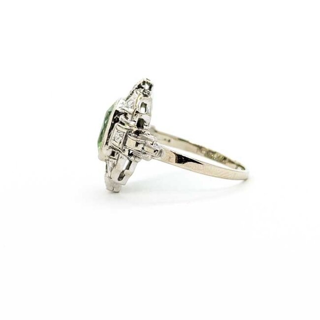 Ring Filigree Milgrain .20ctw Round Diamonds 3.25ct Light Green Uranium Glass 14kw 18x12mm Sz7 3.63g 125090016