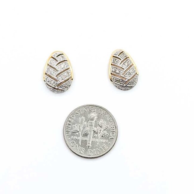 Earrings Tear Drop Milgrain 0.12ctw Round Diamonds 14ky .55x.45 2.59g 225100106