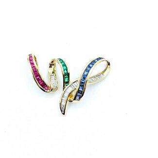 Pendant/Slide .50ctw Baguette Diamonds 1.50ctw Ruby/Sapphire/Emerald 14ky 40x30mm 223120109