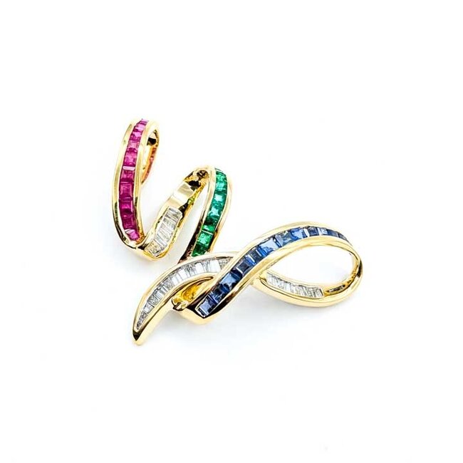 Pendant/Slide .50ctw Baguette Diamonds 1.50ctw Ruby/Sapphire/Emerald 14ky 40x30mm 223120109