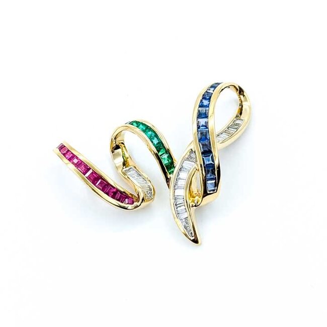 Pendant/Slide .50ctw Baguette Diamonds 1.50ctw Ruby/Sapphire/Emerald 14ky 40x30mm 223120109