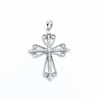 Pendant Millgrain Cross .60ctw Round Diamonds 14kw 1.45x1" 3.48g 125100010
