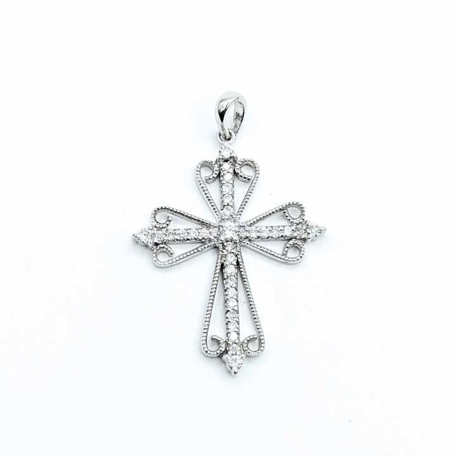 Pendant Millgrain Cross .60ctw Round Diamonds 14kw 1.45x1" 3.48g 125100010