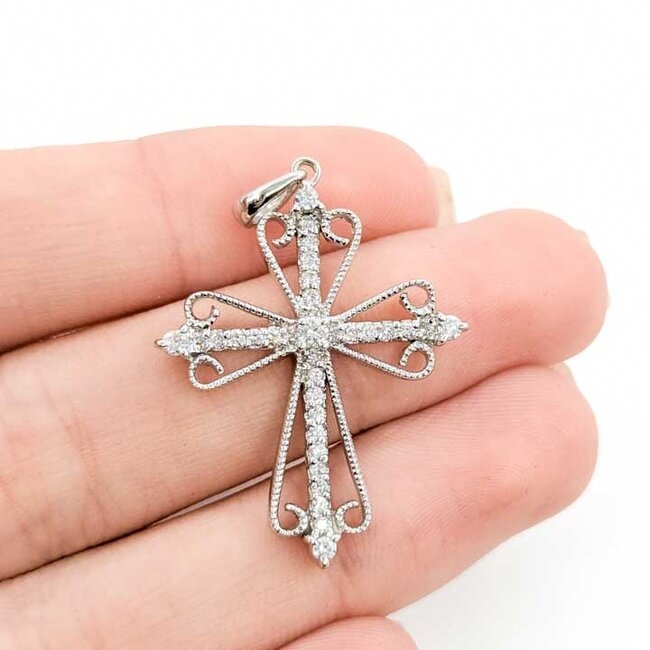 Pendant Millgrain Cross .60ctw Round Diamonds 14kw 1.45x1" 3.48g 125100010