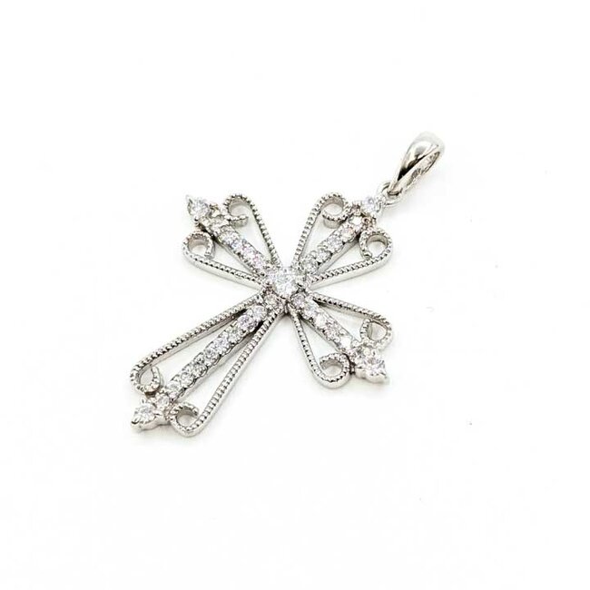 Pendant Millgrain Cross .60ctw Round Diamonds 14kw 1.45x1" 3.48g 125100010