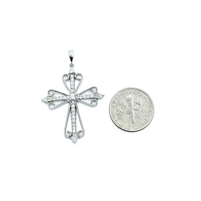 Pendant Millgrain Cross .60ctw Round Diamonds 14kw 1.45x1" 3.48g 125100010