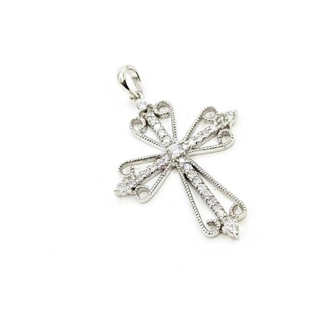 Pendant Millgrain Cross .60ctw Round Diamonds 14kw 1.45x1" 3.48g 125100010