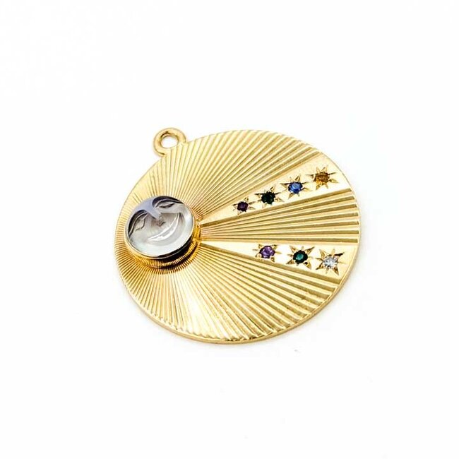 Pendant Moon Face Celestial .03ct Round Diamond .04ctw Emerald, Sapphire, Ruby .02ct Amethyst, Citrine 14ky 1.25" 11.32g 125100006